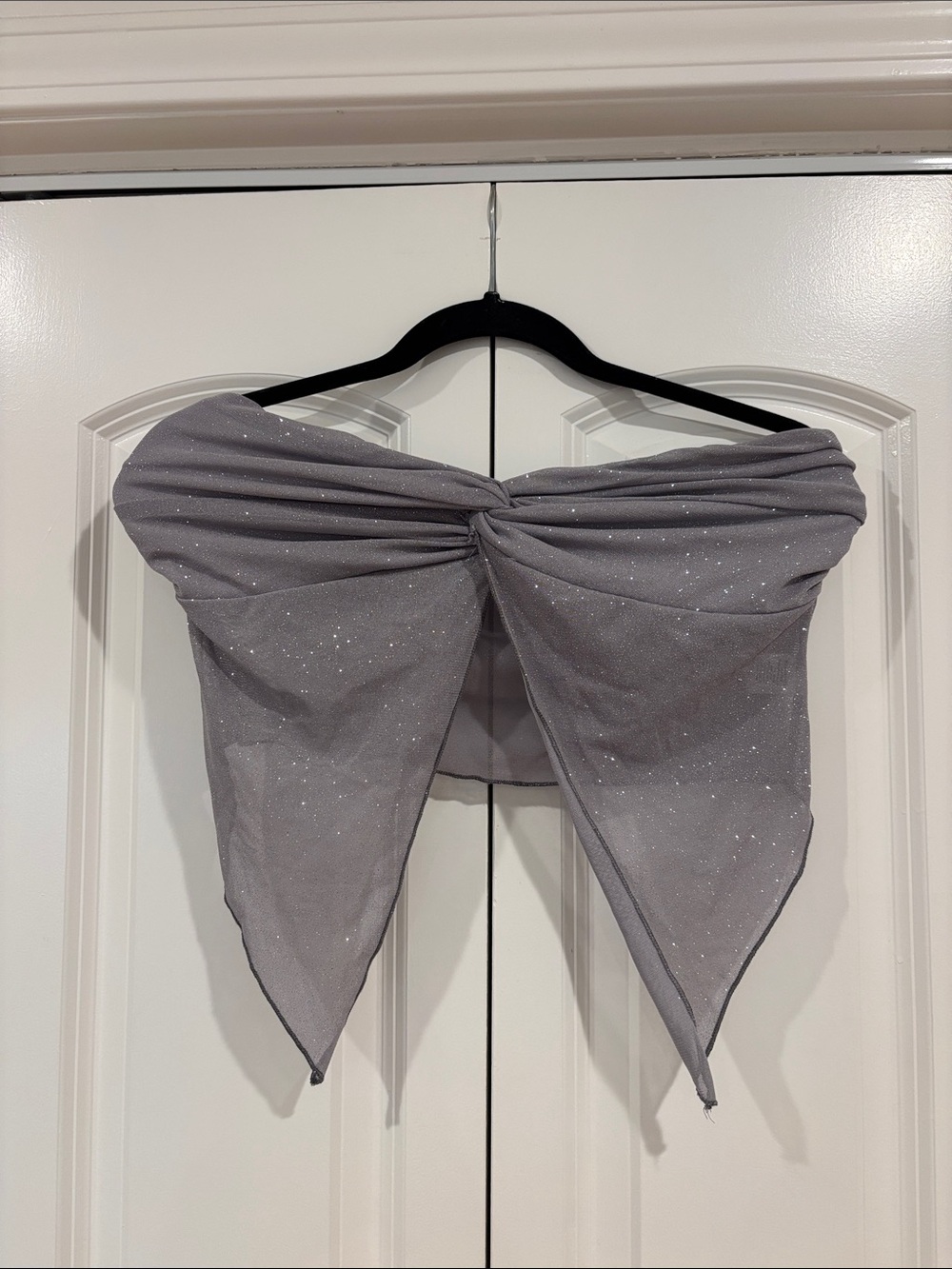 Grey Sparkle Strapless Twist-Front Camisole